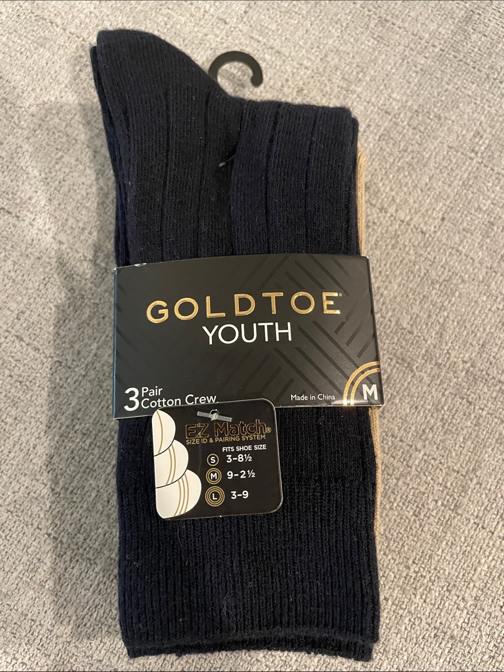 Gold Toe Black Youth Crew Socks with Gold Accent